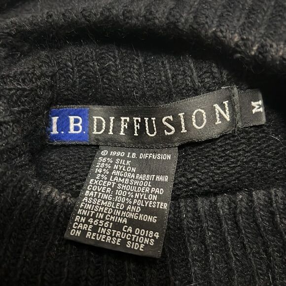 Vintage 90’s Sweater Black Red Argyle Sequin Wool Angora Silk Turtle Neck Size M - Picture 3 of 15